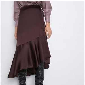 Zara satin midi skirt with ruffle hem